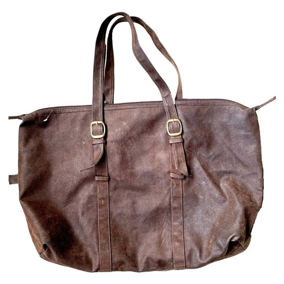 Vintage Metro Goldwyn Mayer Leather/Fabric Tote Shoulder Satchel Bag Brown HUGE - Picture 6 of 9